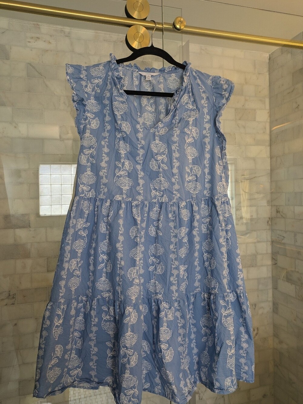 Time and Tru Sky Blue Dress with White Floral Print